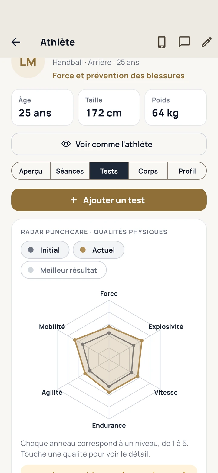 Radar et tests dans PunchCare Training