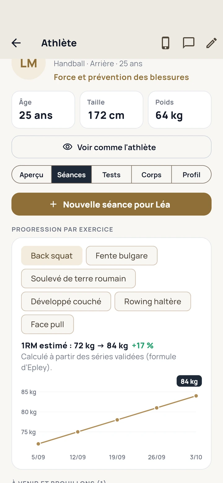 Séances et progression dans PunchCare Training