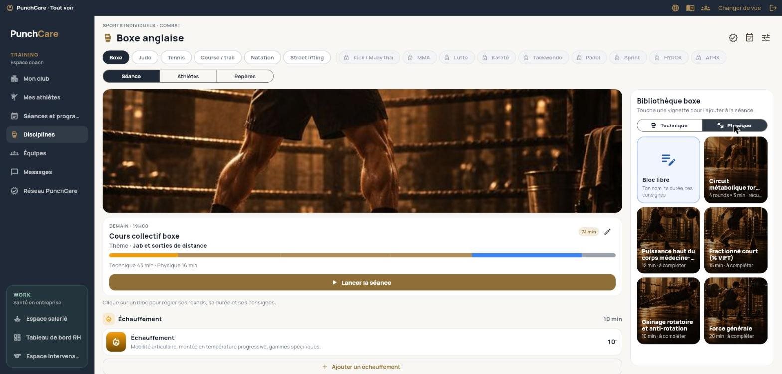 Écran PunchCare : blocs de préparation physique pour la boxe