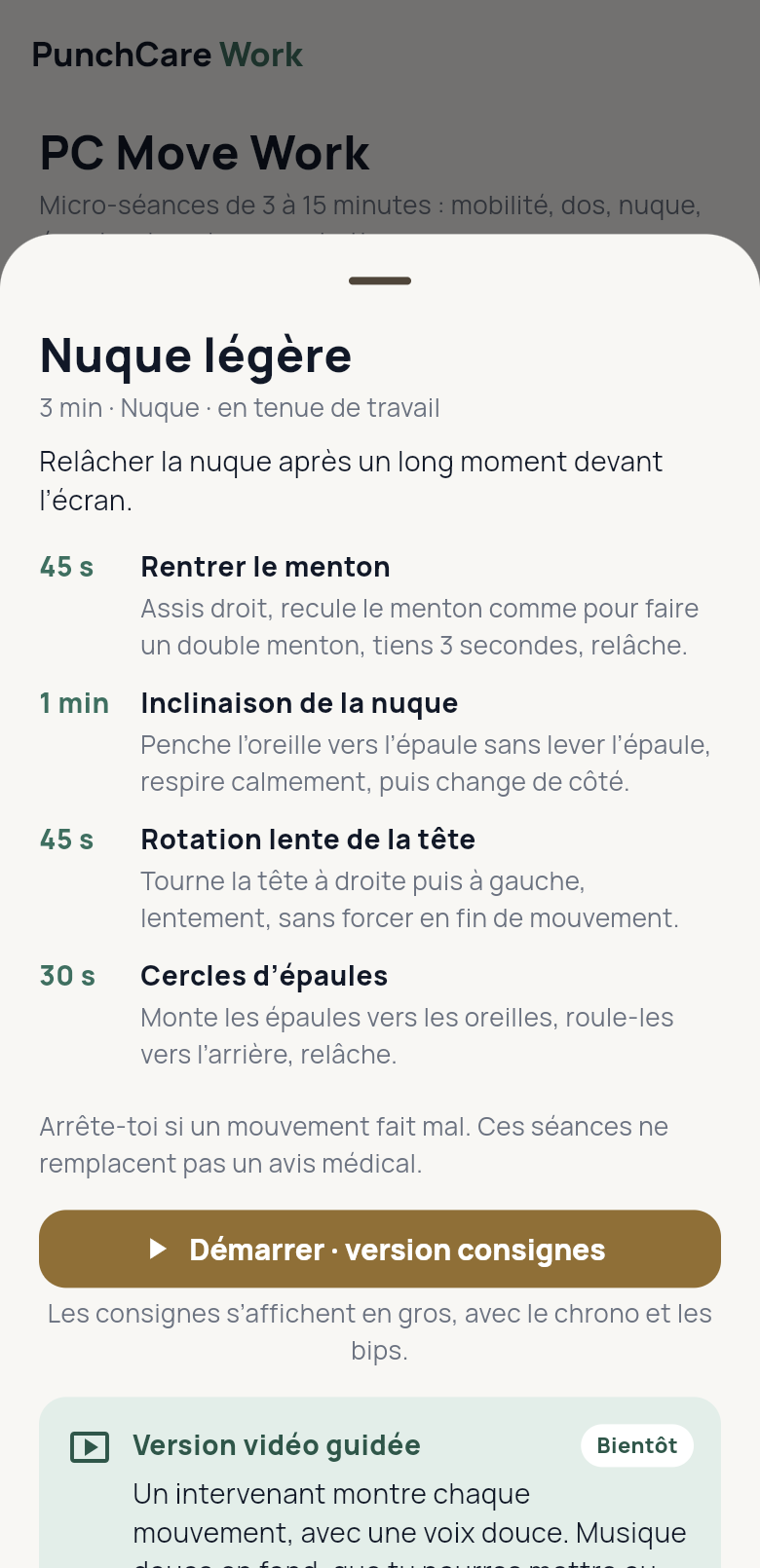 PunchCare Work, côté salarié : micro-séance « Nuque légère »